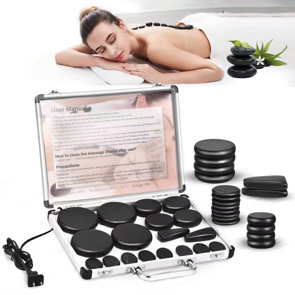Hot Stones Massage Set, 18 Pcs Basalt Hot Stones with Heater Kit